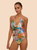 Calypsa Double Ring One Piece Swimsuit - Flowers Print