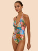 Calypsa Double Ring One Piece Swimsuit - Flowers Print