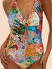 Calypsa Double Ring One Piece Swimsuit - Flowers Print