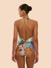Calypsa Double Ring One Piece Swimsuit - Flowers Print