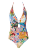 Calypsa Double Ring One Piece Swimsuit - Flowers Print