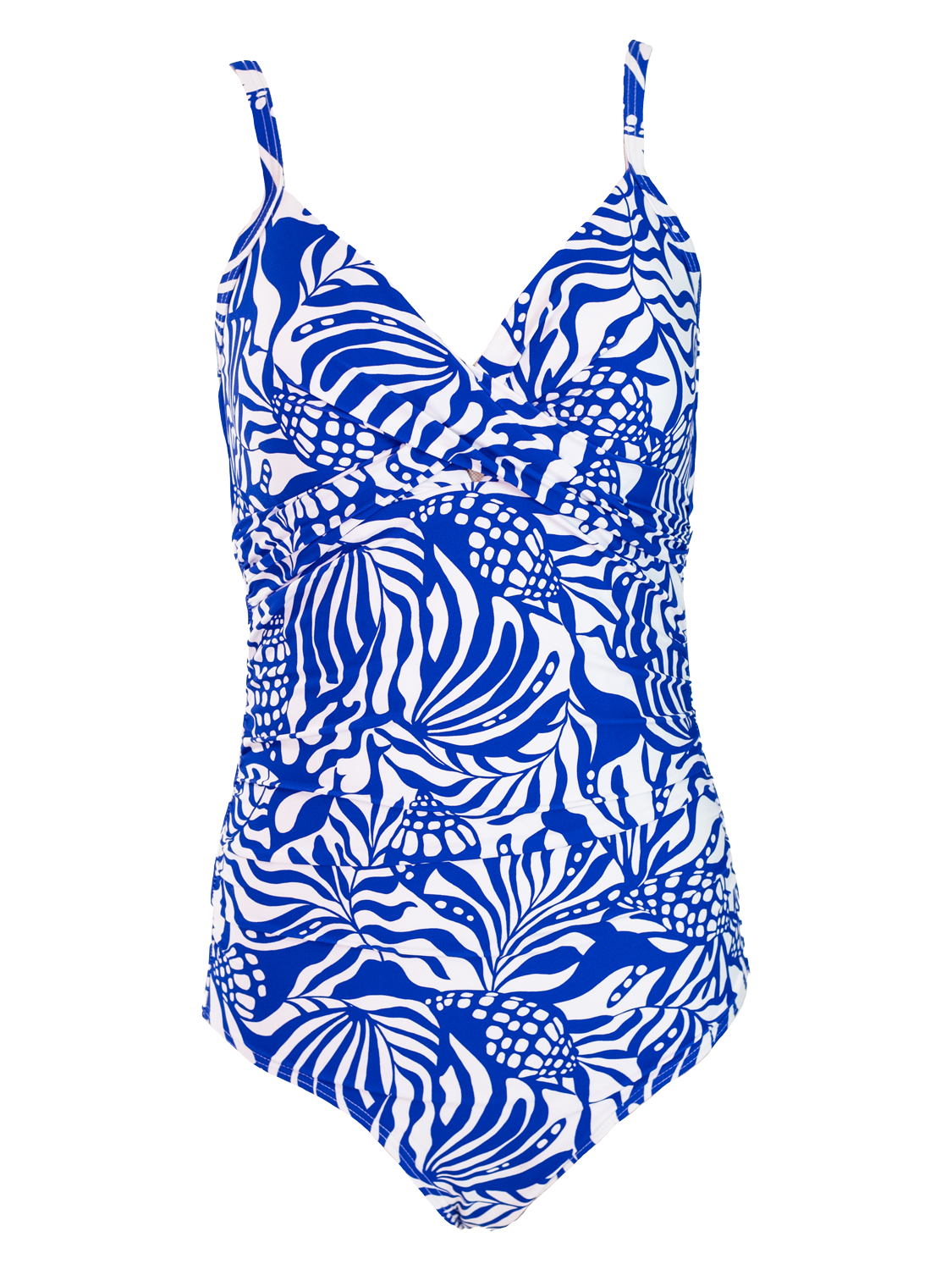 Sea Twist Front Ruched One Piece Swimsuit - Royal Print